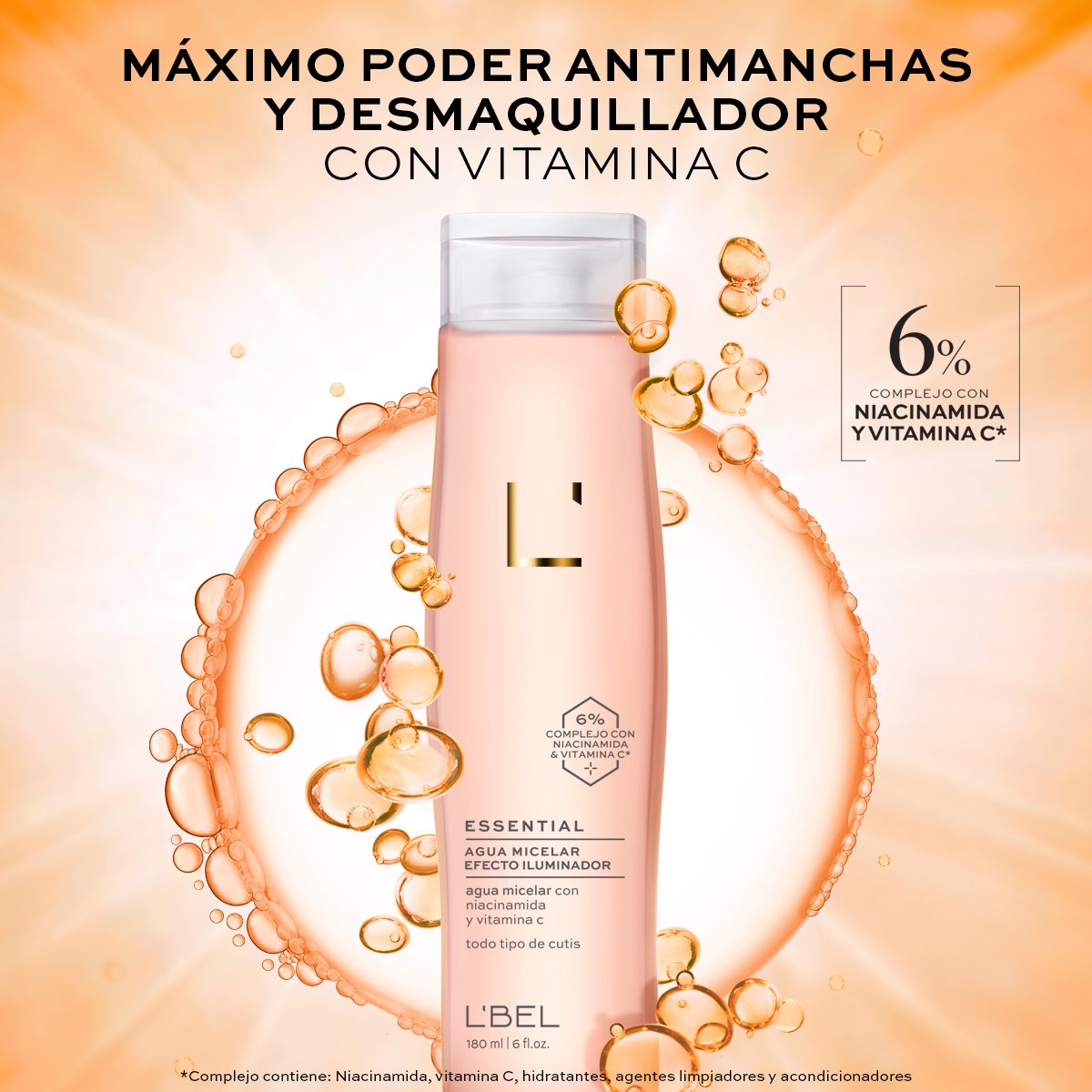 Agua Micelar Desmaquillante Essential con Efecto Iluminador 180ml