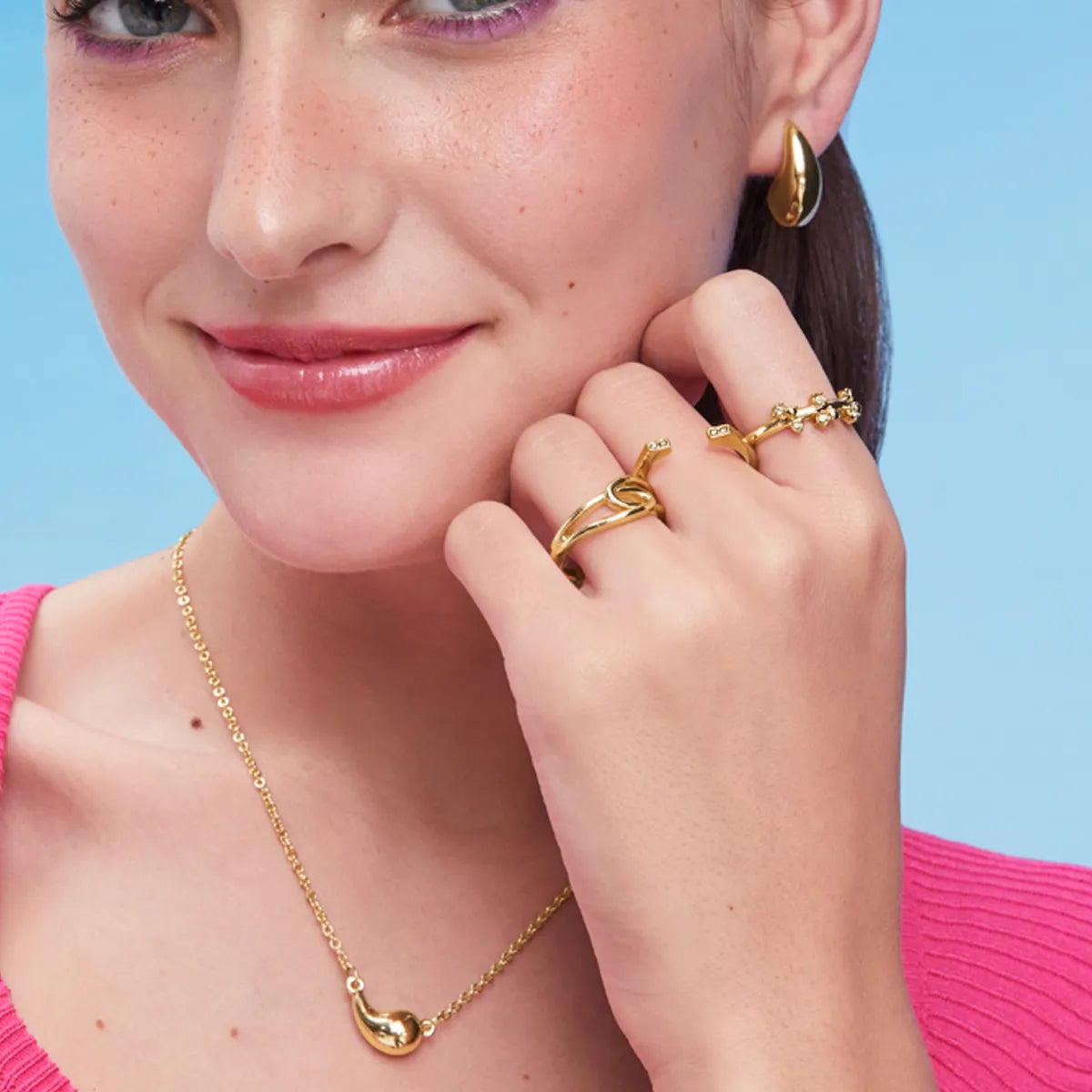Set de collar con aretes para mujer en dorado Shinning Stars