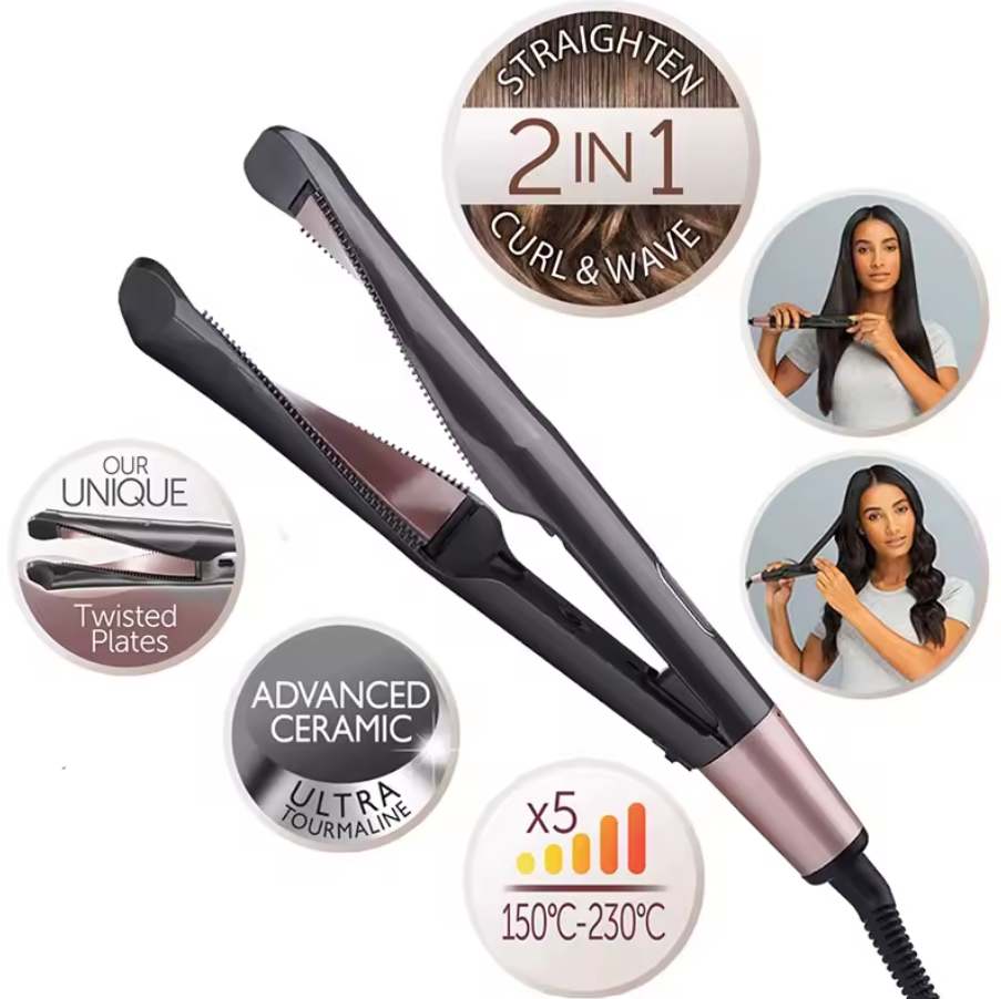 Rizador de pelo profesional 2 en 1, plancha plana de cerámica