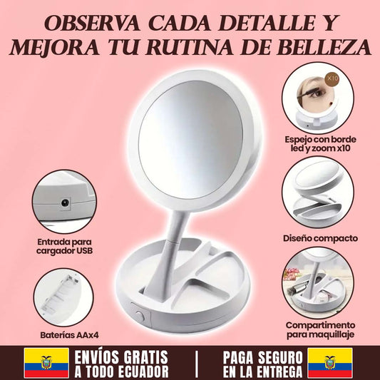 ESPEJO PLEGABLE CON LUZ LED