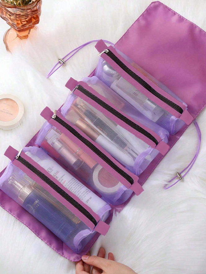 Bolsa de maquillaje enrollable, bolsa de tocador plegable 4 en 1 para viajes