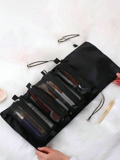 Bolsa de maquillaje enrollable, bolsa de tocador plegable 4 en 1 para viajes