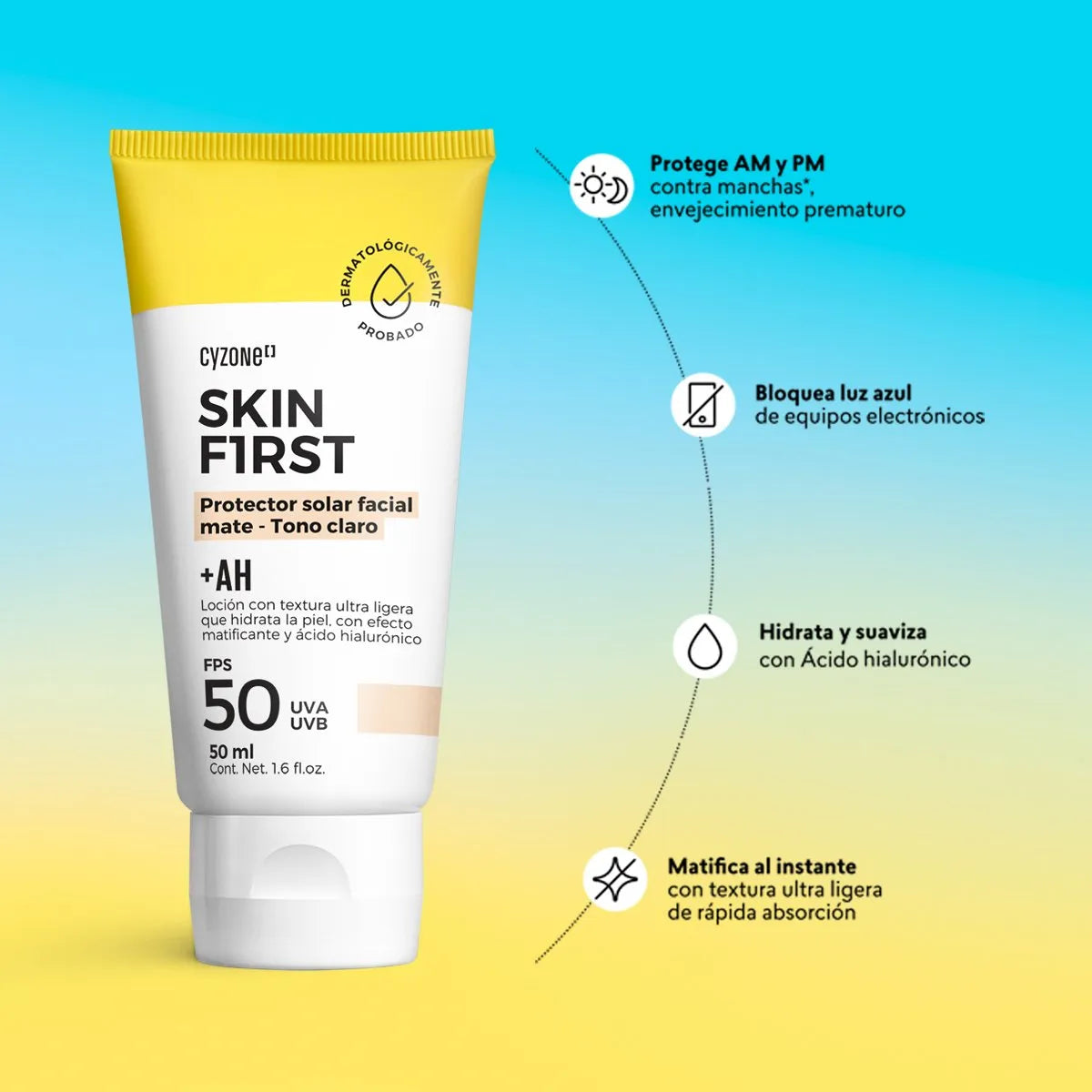 Protector Solar Facial Skin First con color, 50 ml
