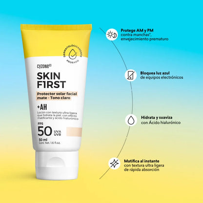 Protector Solar Facial Skin First con color, 50 ml